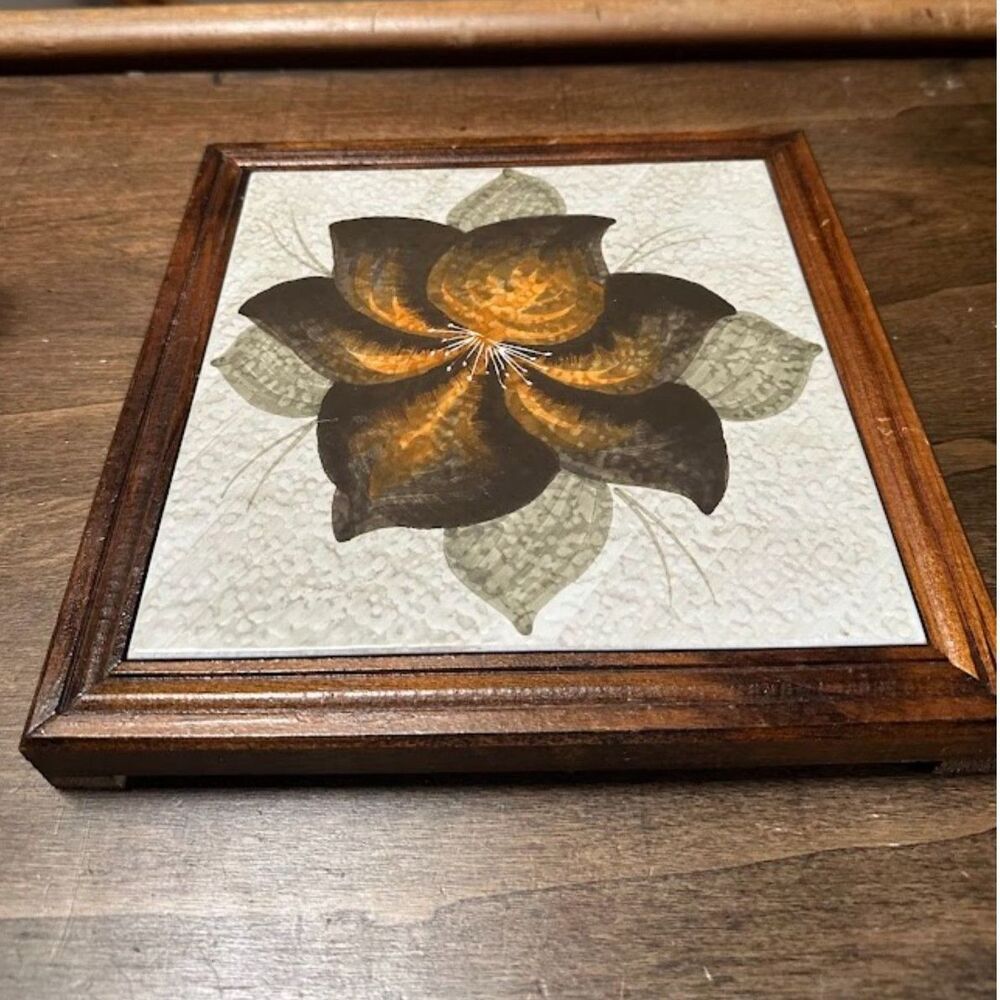 Vintage Wooden Italian Floral Tile Trivet Made in Mexico/Italy